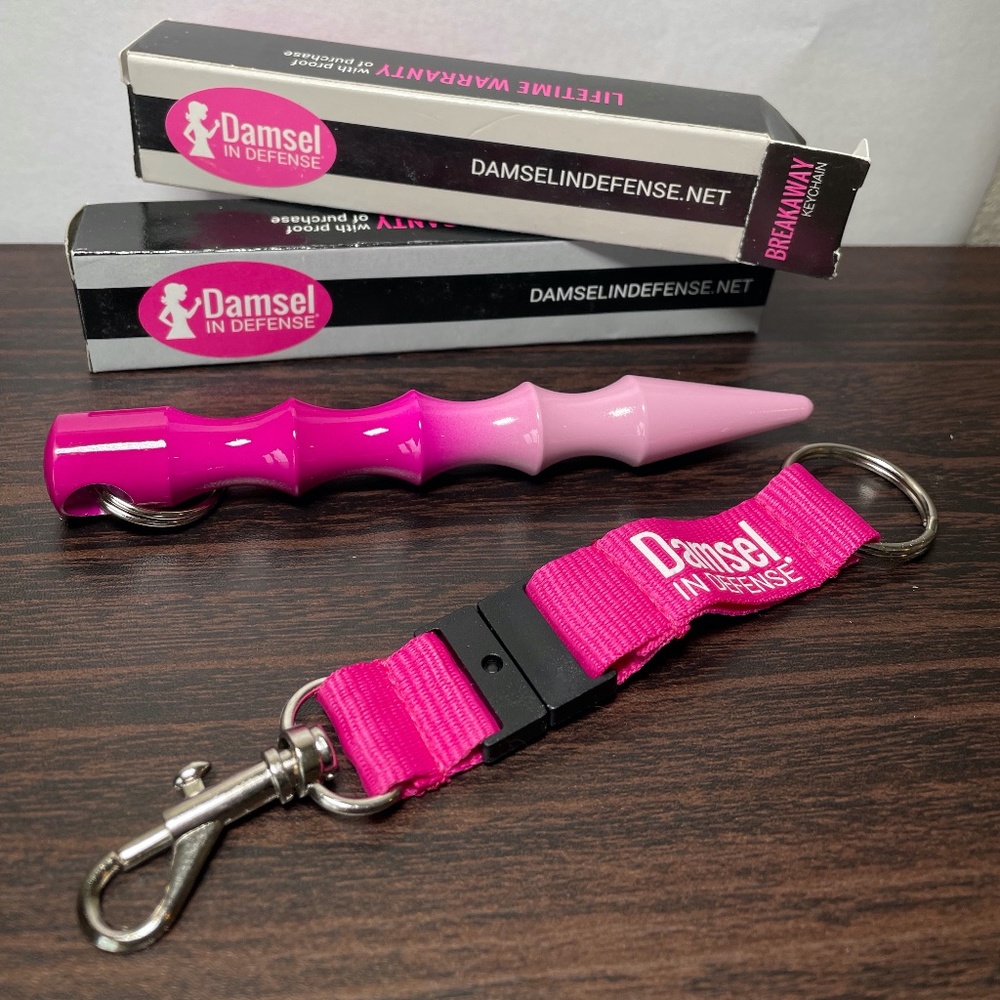 Damsel In Defense Breakaway lanyard & Kubaton Striking Tool Keychain Pink NEW!